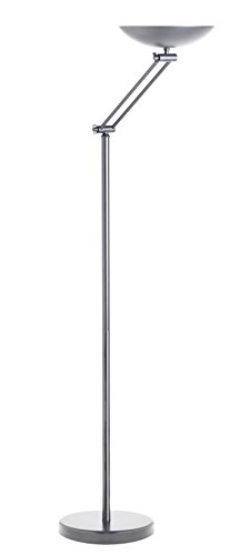 Unilux Dely 400094198 - Lámpara de pie LED con brazo articulado, intensidad regulable, color plateado mate y flexible mediante interruptor deslizante en el cable con luz blanca cálida