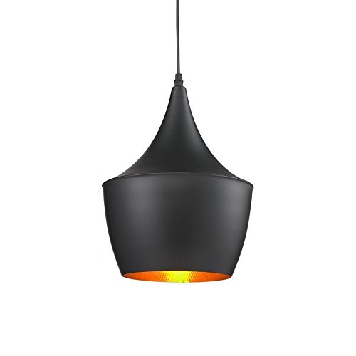 Unimall Iluminación Retro Pendiente Lámpara Industrial de La Vendimia Lámpara de Techo Colgante de Diseño Tradicional (Color Negro Mate y Dorado en el Interior) (2)