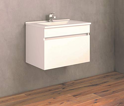 VAROBATH Mueble de baño suspendido de 1 Cajón amortiguado y 1 Puerta con Lavabo de Cerámica - Mueble MONTADO -Modelo SOKI (60 cms, Blanco)