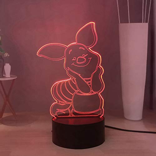Winnie the Pooh Piglet 3D Luz nocturna LED con 16 colores ajustables, lámpara de escritorio a distancia USB Touch Remote Home Decor, regalo de vacaciones de cumpleaños para niños