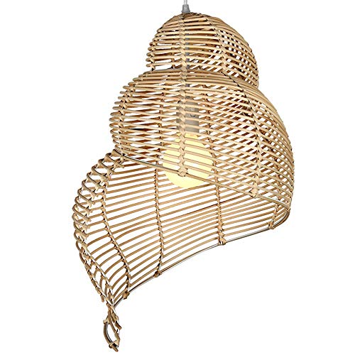 YYM Lámpara de Techo de Mimbre de Mimbre Accesorios de araña de bambú Natural lámpara Tejida a Mano lámpara de araña de Hierro Forjado Pantalla de Concha en Forma de Concha Edison E27,Primarycolor