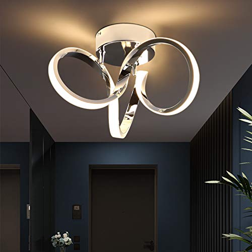 ZMH Lámpara de techo LED moderno en diseño integrado Plafón fabricado en aluminio en color cromo Plafón 19W interior 3000K blanco cálido para salón, dormitorio, recibidor, oficina, estudio