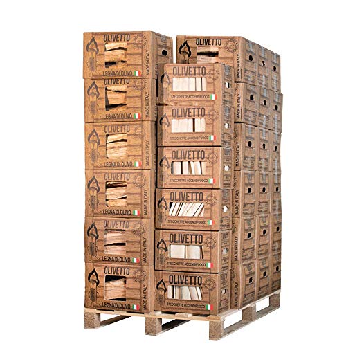 48 cajas de leña para leña de olivo/aceite + 6 cajas de leña + 6 barras de encendido – Ideal para chimeneas, estufas y barbacoas.