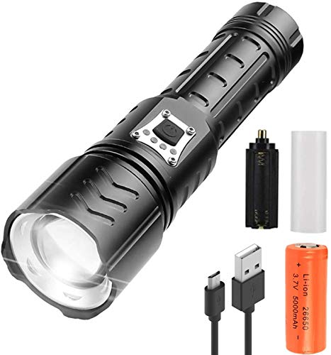 Antorcha LED XHP90 ultrabrillante recargable 20000 lúmenes Lámpara de antorcha táctica XHP90 5 modos de iluminación Antorcha impermeable con zoom para senderismo Camping Pesca