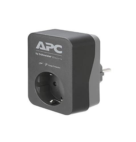 APC Surge Protector PME1WB-GR - Adaptador de Enchufe con protección contra sobretensiones (1 Enchufe Schuko, para PC, TV, etc.), Color Negro