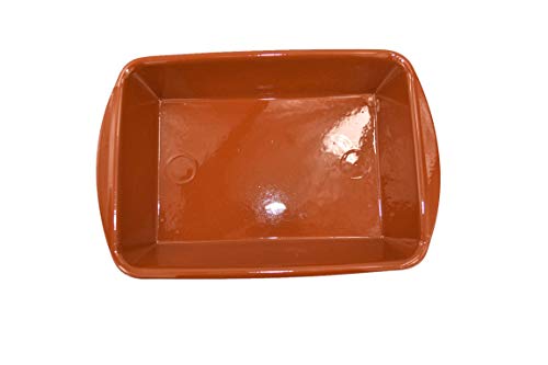 Cazuela de barro rectangular 26cm x 19 cm. Apta para el Horno, Gas, vitrocerámica y para lavavajillas. Hecho en España a mano.