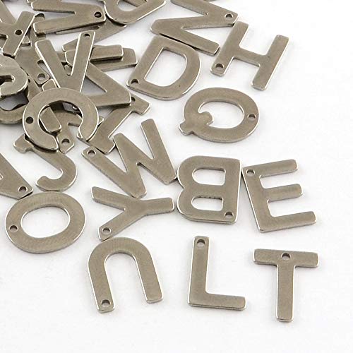 DanLingJewelry - Dijes de letras de acero inoxidable 304, surtido de dijes del alfabeto de la A a la Z para hacer joyas y manualidades (color acero inoxidable, 200 unidades)
