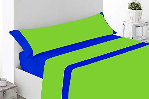Energy Colors Textil - Hogar Juego SÁBANAS DE Verano Lisas (3 Piezas) para Cama Grande de 150 x 190/200 cm (LIQUIDACIÓN) (Azul/Verde)
