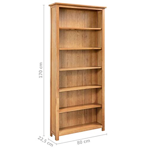 Estink - Estantería de madera con 6 estantes de madera maciza de roble, estantería para salón, 80 x 22,5 x 170 cm