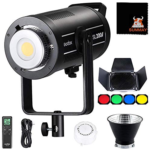 Godox SL200WII Daylight-Balanced Continuous-Output Lighting-Photography LED Video Light Bowens Mount 200W 5600K 74000lux CRI96 TLCI97 8 Preset Lighting Effects Remote Controller Silent (SL-200W II)