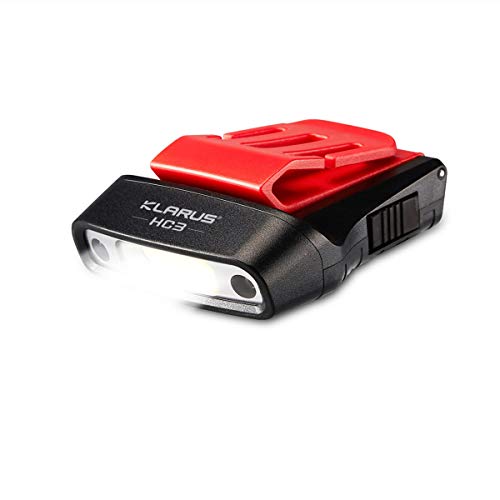 klarus HC3 - Gorra LED ligera con clip (luz blanca y roja, con control de sensor, 5 modos de intensidad regulable, para caza, camping, pesca)