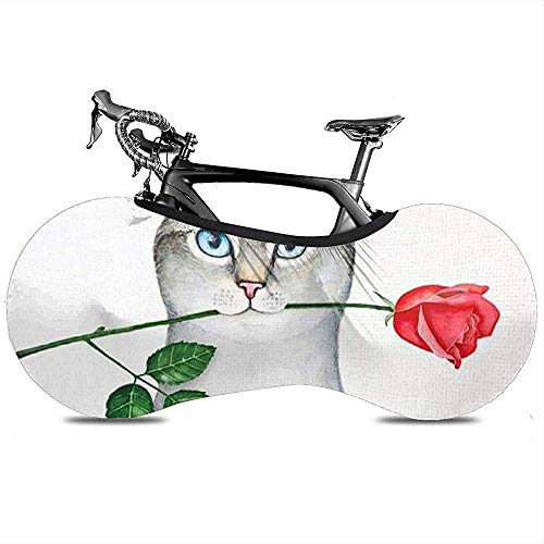 L.BAN Cubierta de la Rueda de Bicicleta, Proteger el neumático del Engranaje - Retrato de un Hermoso Gatito sosteniendo en la Boca Tallo de Rosa roja Ojos Azules Punto de Lince