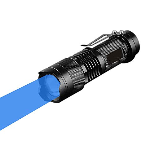 Linterna Azul, WESLITE Mini Linternas de Luz Azul Linterna de Azul 3 Modos con Zoom con Clip de Largo Alcance para la Caza de Pesca Nocturna (Batería no incluida)