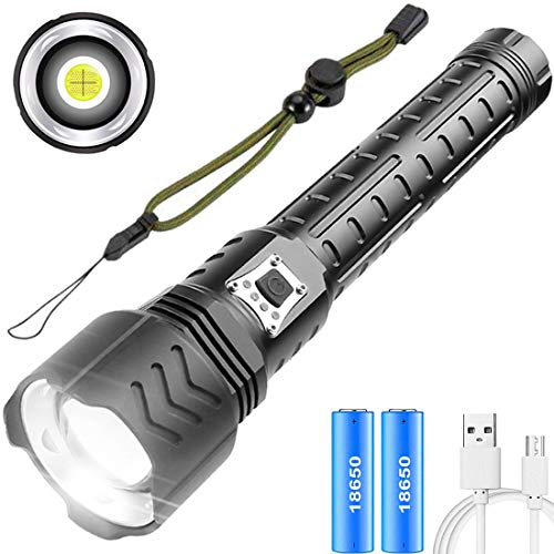 Linterna LED XHP90 Súper Luminosa 10000 Lúmenes, 5 Modos USB Recargable, Potente Linterna Eléctrica con Zoom Impermeable con Indicador de Alimentación para Actividades al Aire Libre, Pilas Incluidas