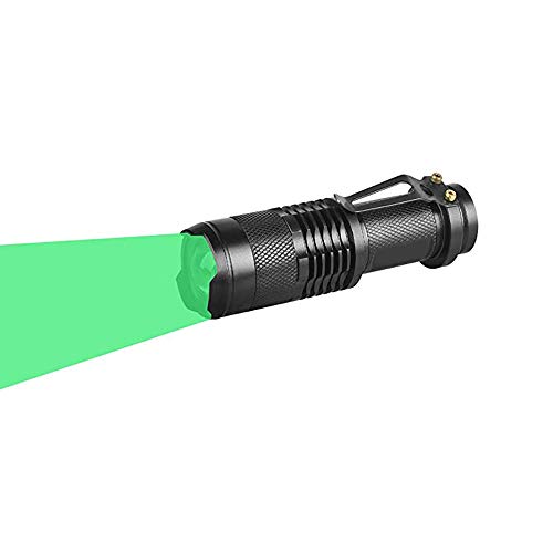 Linterna Verde, WESLITE Mini Linterna LED Luz Verde 1 Modo Zoom Linterna Caza Verde para con Clip de Largo Alcance para Visión Nocturna, Pesca, Caza (Batería no Incluida)