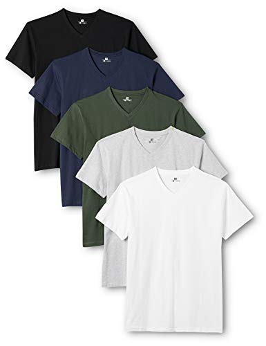 Lower East Herren T-Shirt mit V-Ausschnitt, 5er Pack, Mehrfarbig (Weiß/Schwarz/Grau/Blau/Grün), Large