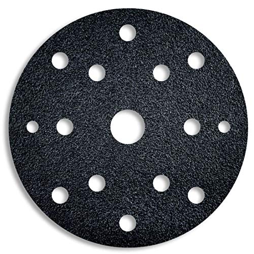 MENZER Black Discos Abrasivos con Velcro, 150 mm, 15 Agujeros, Grano 180, para Lijadoras Roto Orbitales, Carburo de Silicio (50 Piezas)