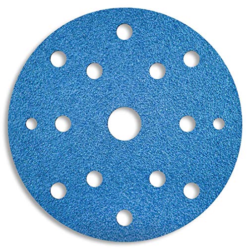 MENZER Blue Discos Abrasivos con Velcro, 150 mm, 15 Agujeros, Grano 40, para Lijadoras Roto Orbitales, Circonio corindón (25 Piezas)