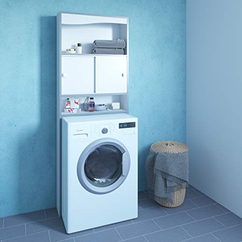 Mueble para la lavadora, color blanco y gris 64,3 X 177 X 19,2 cm