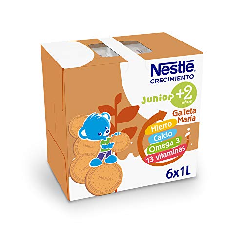 Nestlé Junior Crecimiento 2+ Galleta María - Leche para niños a partir de 2 años - 6 x 1 L, sin aceite de palma