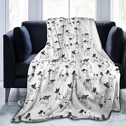QIUTIANXIU Mantas para Sofás de Franela 150x200cm Dog Lover Sketch Style Dibujado a Mano Jack Russell Terrier Garabatos en Varias posturas Pura Raza Manta para Cama Extra Suave