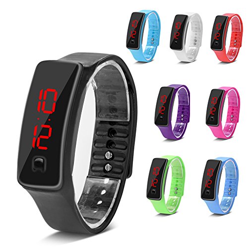 Relojes deportivos reloj de pulsera led de silicona calendario de tiempo pulsera pulsera digital para hombres de las mujeres impermeable a largo tiempo de suspensión ligero( Black)