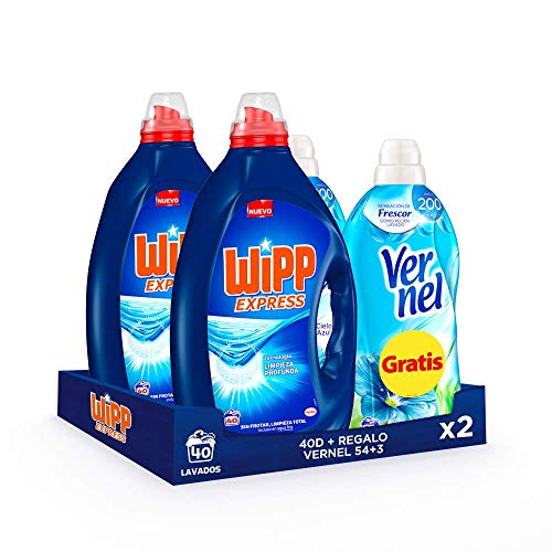 Wipp Express Detergente Líquido Azul 40 Dosis + Vernel Suavizante Cielo Azul 57 Dosis (Gratis!) - Pack de 2
