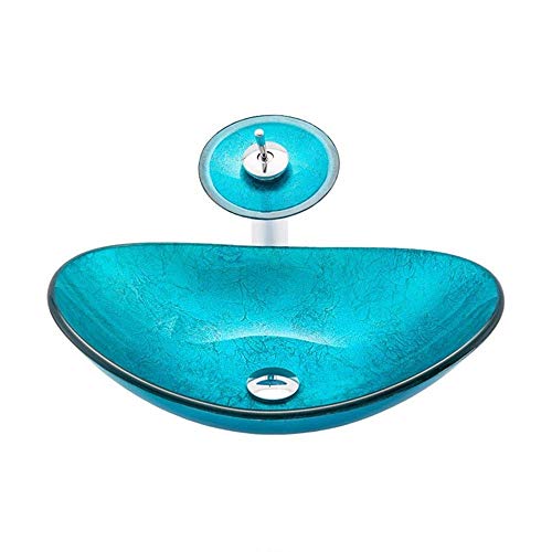 ZSAIMD Cerámica de cristal azul océano Arte tocador de baño de diseño de montaje en pared del fregadero del recipiente del fregadero del recipiente de baño lavabo de cerámica cuadrado retro vanidad de