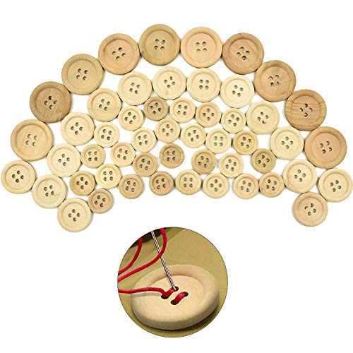 150 botones de madera, 4 agujeros, botones de madera natural, varios tamaños hechos a mano, forma redonda, botón para coser manualidades, decoraciones (15/20/25 mm)