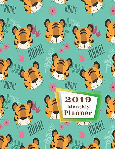 2019 monthly planner: Schedule Beautiful Organizer Lovely tiger pattern with flat design gradient frame colors in white Monthly and Weekly Calendar To do List Top goal and Focus (Planner 2019)