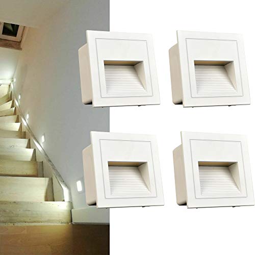 3W luces de escalera LED de con de luminaria empotrada en la pared luminaria empotrable luminaria empotrada en el, aluminio, 230V (cool white, white cover)