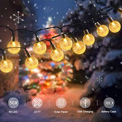 7M 50 LED Guirnaldas Luces Exterior Solar, TASMOR Cadena Solar de Luces USB Recargable IP65 Impermeable 8 Modos, Luces Guirnaldas Led para Jardín, Terraza, Halloween, Navidad y Fiesta