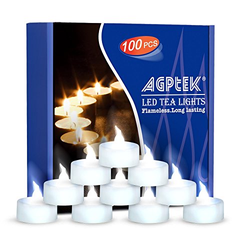 AGPTEK DE1XS – Lote de 100 ledes plegables CR2032 Vacillant vela caliente plana, decoración navideña, boda, Halloween, plástico, 0,5 W, blanco frío