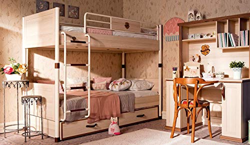 árbol de – Dormitorio completa para niño O Niño – Incluye: litera con elaborado Retráctil, tres colchones, dos mantas, Escritorio y Pared estudio – [Serie: dafne-reale] – (Df11)