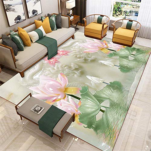 AU-SHTANG alfombras Grandes para Salon Alfombra de diseño de patrón de Loto Rosa, Alfombra Oriental Alfombra Persa -Verde_El 180x280cm
