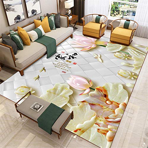 AU-SHTANG alfombras persas Alfombra Beige, Alfombra de diseño de patrón de Hoja de Loto, Alfombra Oriental alfombras Infantiles -de Color Crema_Los 200x300cm