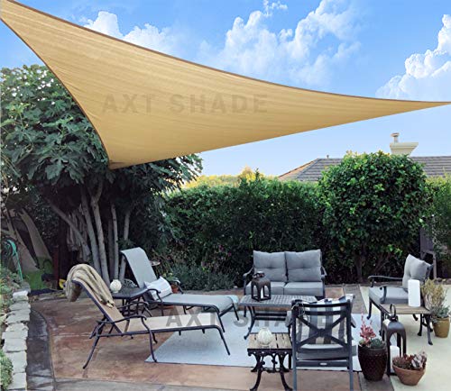 AXT SHADE Toldo Vela de Sombra Triangular 4 x 4 x 5,65 m, protección Rayos UV y HDPE Transpirable para Patio, Exteriores, Jardín, Color Arena