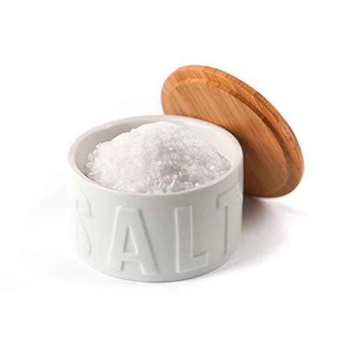 Balvi Bote para Sal en Escamas Salt Color Blanco con Tapa Bambú/cerámica