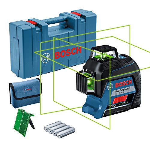 Bosch 0601063Y00 Professional 3-80-Nivel GLL 3-80 G (Alcance 30 / 120 m, 3 líneas, láser Verde, en maletín), 1.5 V, Azul