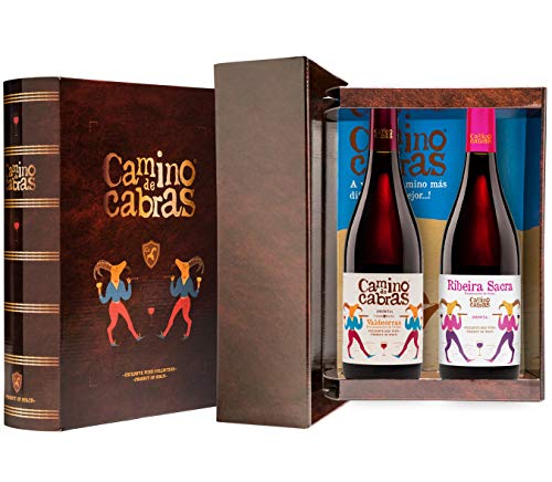 CAMINO DE CABRAS Estuche de vino – Mencía Crianza D.O. Valdeorras + Mencía D.O. Ribeira Sacra - Vino tinto –Producto Gourmet - Vino para regalar - Vino Premium - 2 botellas x 750 ml.