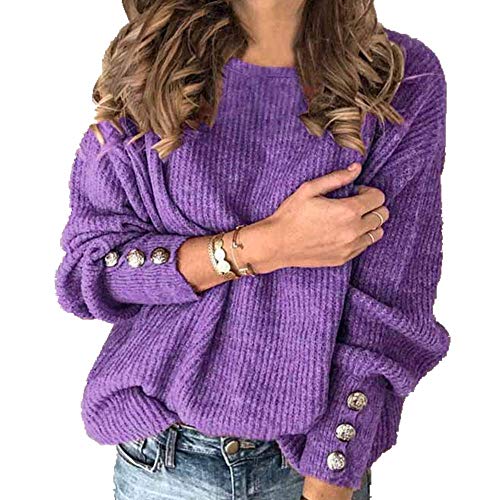 Camiseta de manga larga con cuello redondo y cuello redondo para mujer. violeta XXXL