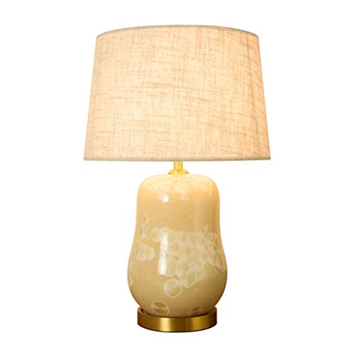 CSQ - Lámpara de mesa con diseño de hojas de loto beige de cerámica cian, base de cobre, lámpara de mesa E27, 2 tamaños, botón de control de mesa, lámpara de mesa de hota, beige