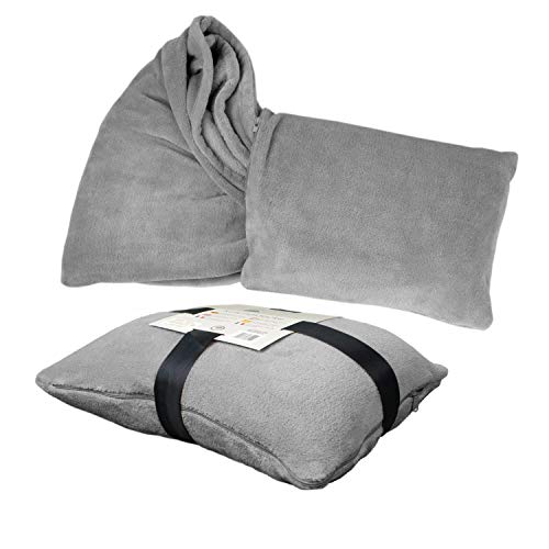 Delindo Lifestyle® Manta 2 en 1, 135 x 200 cm, suave y mullida, almohada de viaje convertible en manta de viaje para mujeres, hombres y niños.