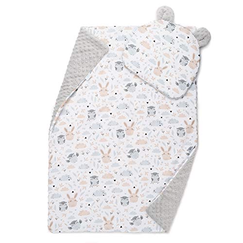 EliMeli Juego de manta para bebé con almohada, ropa de cama para bebé, manta con almohada para niñas y niños, manta con cojín para cochecito o cama (75 x 100 cm, diseño de búho), color gris