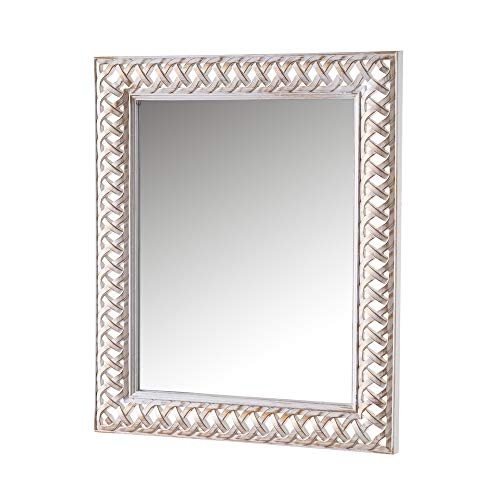 Espejo de Pared Trenzado Luxury Blanco y Dorado de Polipropileno, de 47x3x58 cm - LOLAhome