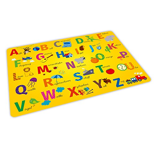 Estable juego de mesa de vinilo con efecto de aprendizaje para niños, ABC, amarillo, manteles individuales, sin BPA, lavable, resistente a la rotura, no destiñe, regalo para comienzo del colegio
