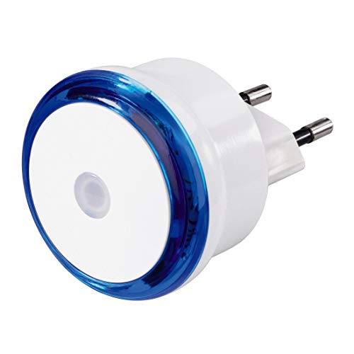 Hama Luz nocturna LED con sensor crepuscular, luz de orientación de bajo consumo para enchufe, solo 0,8 W, color azul