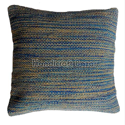 Handicraft Bazarr - Manta de yute de lana de 45,72 cm para decoración del hogar, estilo vintage, hecha a mano, hecha a mano, color azul