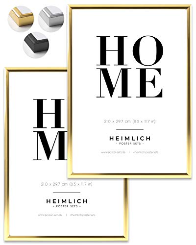 Heimlich Paquete Doble (2 pcs.) Marcos de Aluminio - con plexiglás inastillable - DIN A4 (21x30cm) Oro