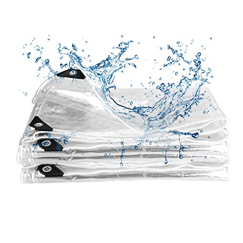 Herefun Lona transparente grande resistente al agua con ojales, 2 x 2 m, PVC impermeable, 463 g/m², lona transparente, lona de plástico transparente, resistente a la intemperie y a la rotura